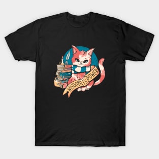 Wisdom is Power Books and Cat by Tobe Fonseca T-Shirt